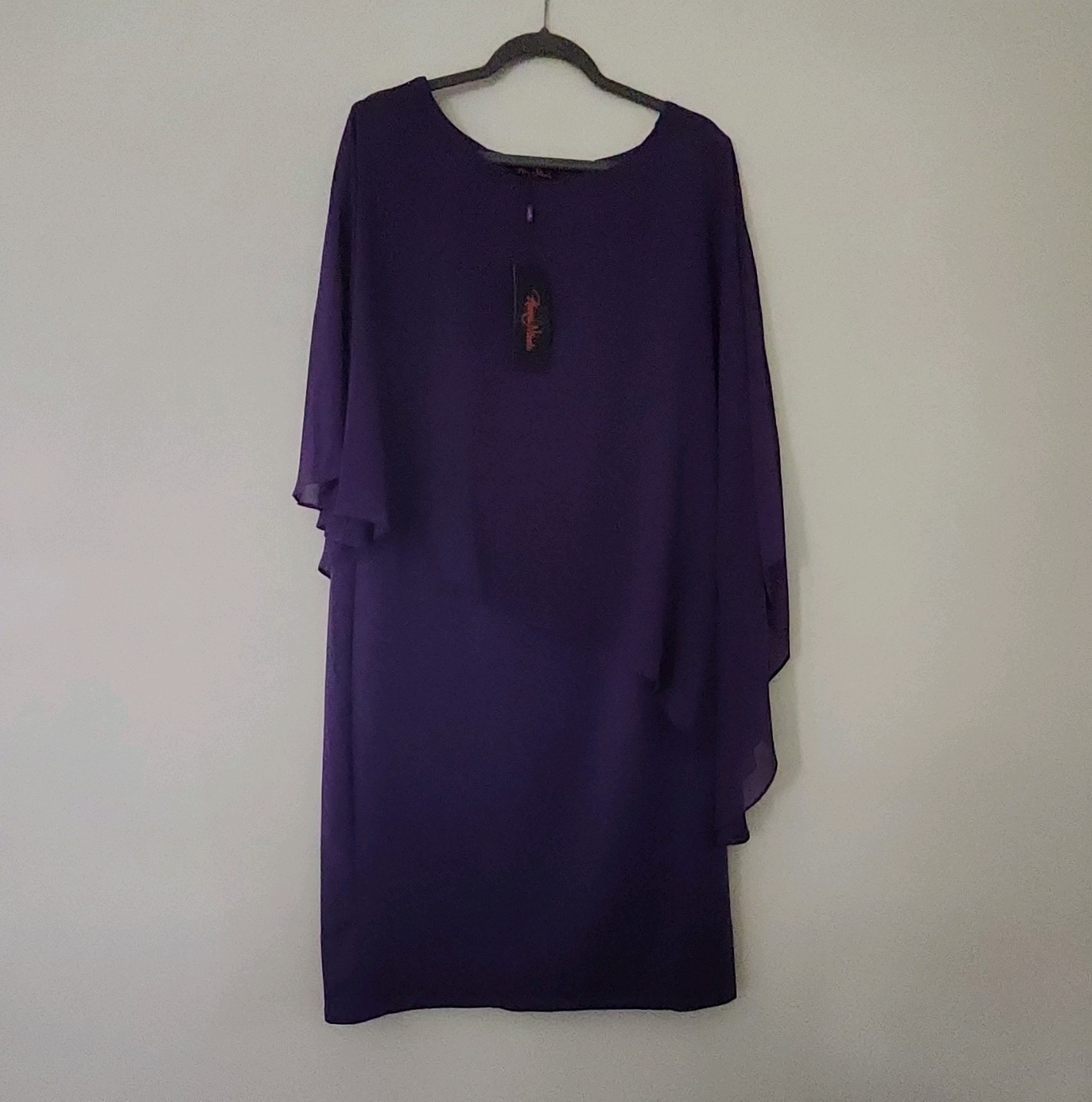 Hanna Nikole Purple Chiffon Layered Sheath Dress Round Neck Zip 3/4 20W
