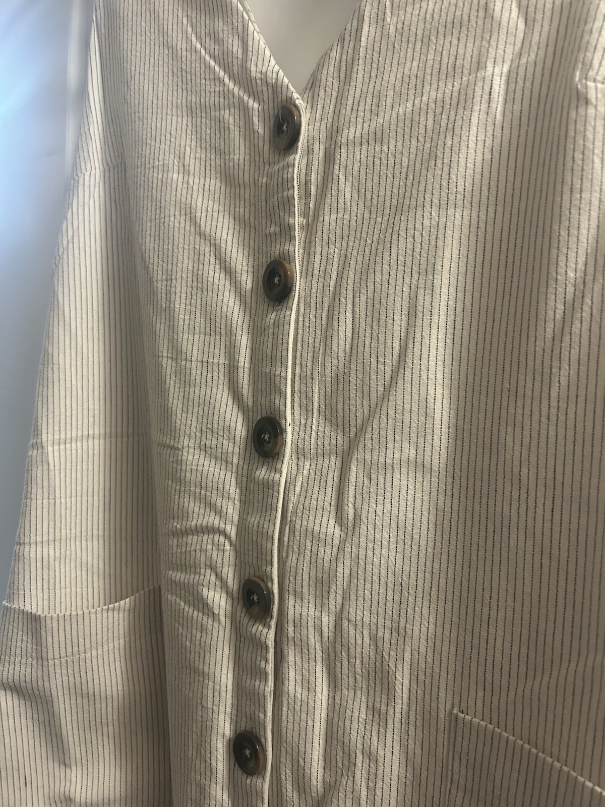 Mia & Tess Women’s Lined Mini Button Down V-neck Striped Dress Ivory Size S NWT