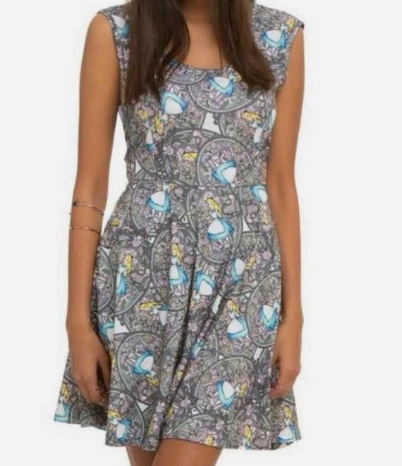 Alice in Wonderland Stained Glass Window Keyhole Dress Disney NWT SM MED XL 2XL