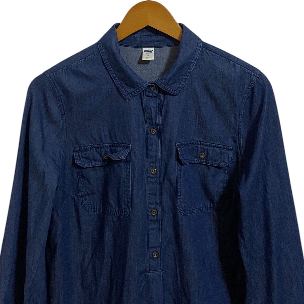 Old Navy Chambray Denim Shirt Dress Long Sleeve Cotton Tunic Western Boho Size M