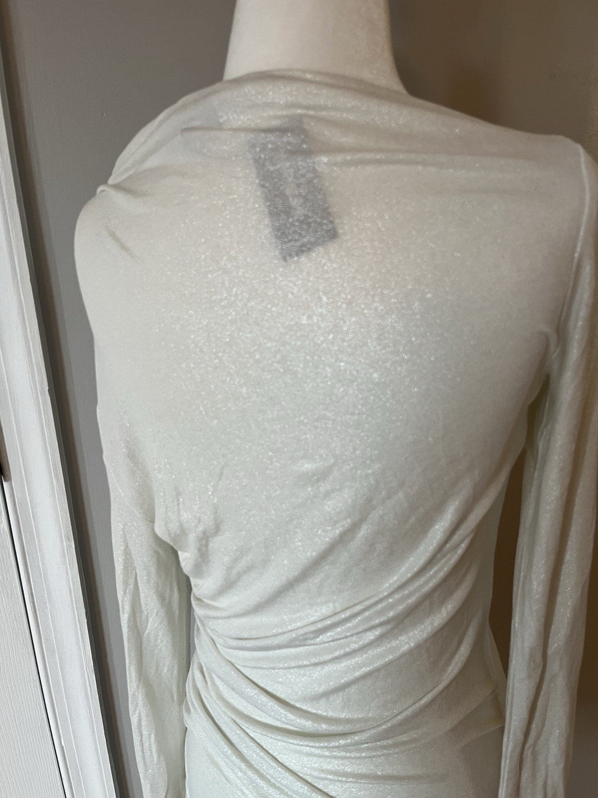 Express White Shimmer Ruched Asymmetrical Bodycon Mini Dress ~ Wms Size S ~ NWT