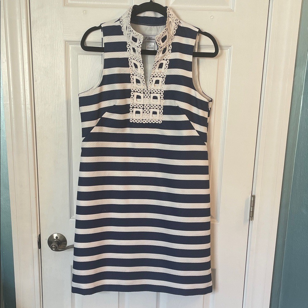 J. Howard Nautical Striped Dress Womens 10 Navy Preppy