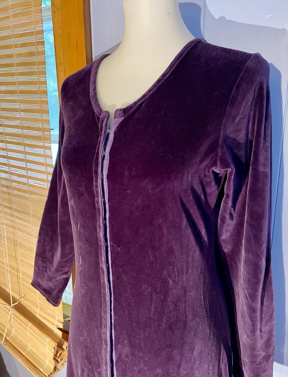 FLAX Jeanne Engelhart Purple Velour Zip Front Long Sleeve A-Line Gown S Petite