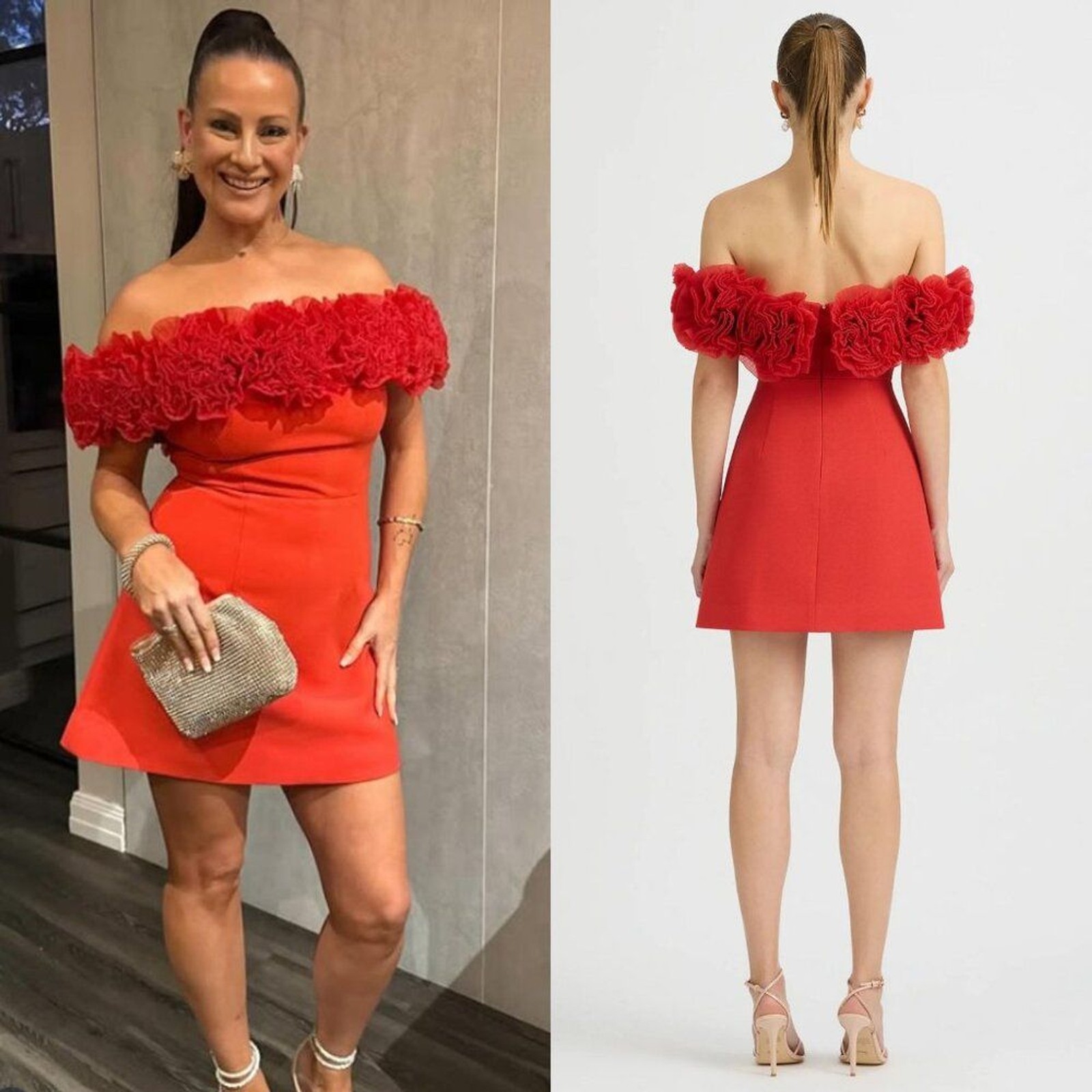 Sonya Moda Nahla Sorrento Red Off the Shoulder Rosette Mini Dress Size XL NWT