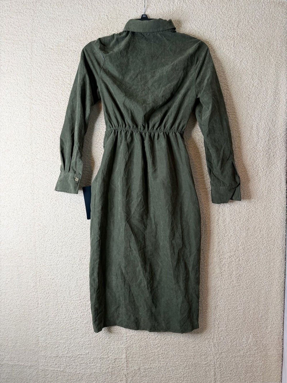 Lulus Autumnal Views Olive Green Suede Button-Up Tie-Front Midi Dress SizeXS NWT