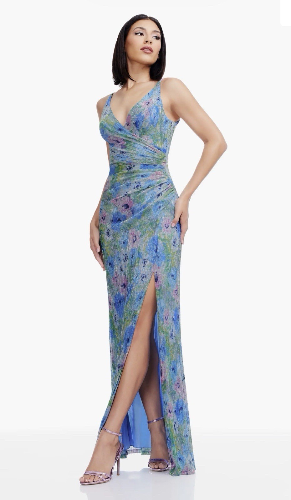 Jordan Metallic Floral RuchedMermaid Gown