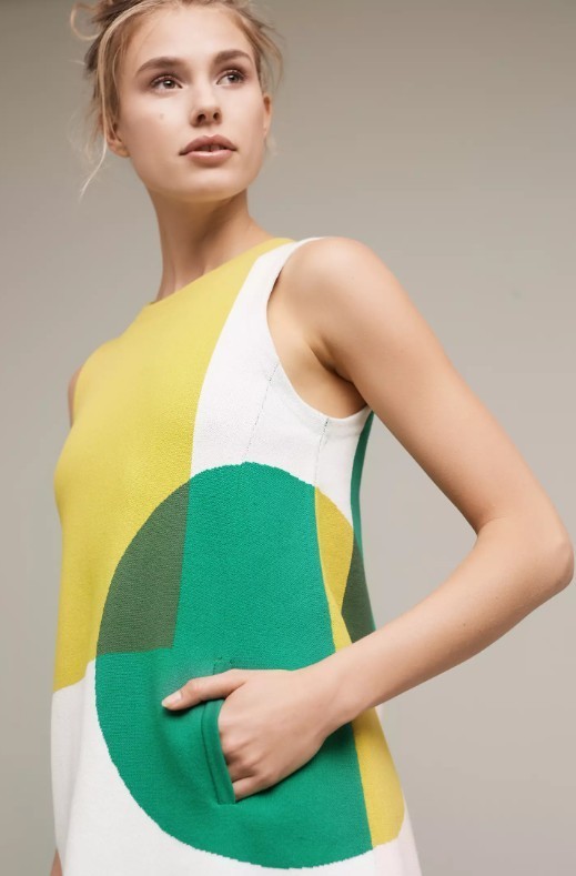 Moth Shapeshift Sweater Tunic Mini Dress Size XS Green Ivory Gold Anthropologie