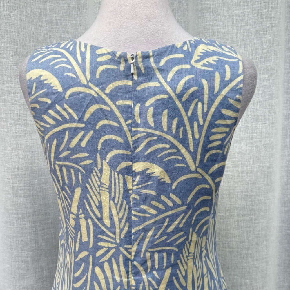 Island Company classic shift mini sleeveless dove gray blue leaf print dress