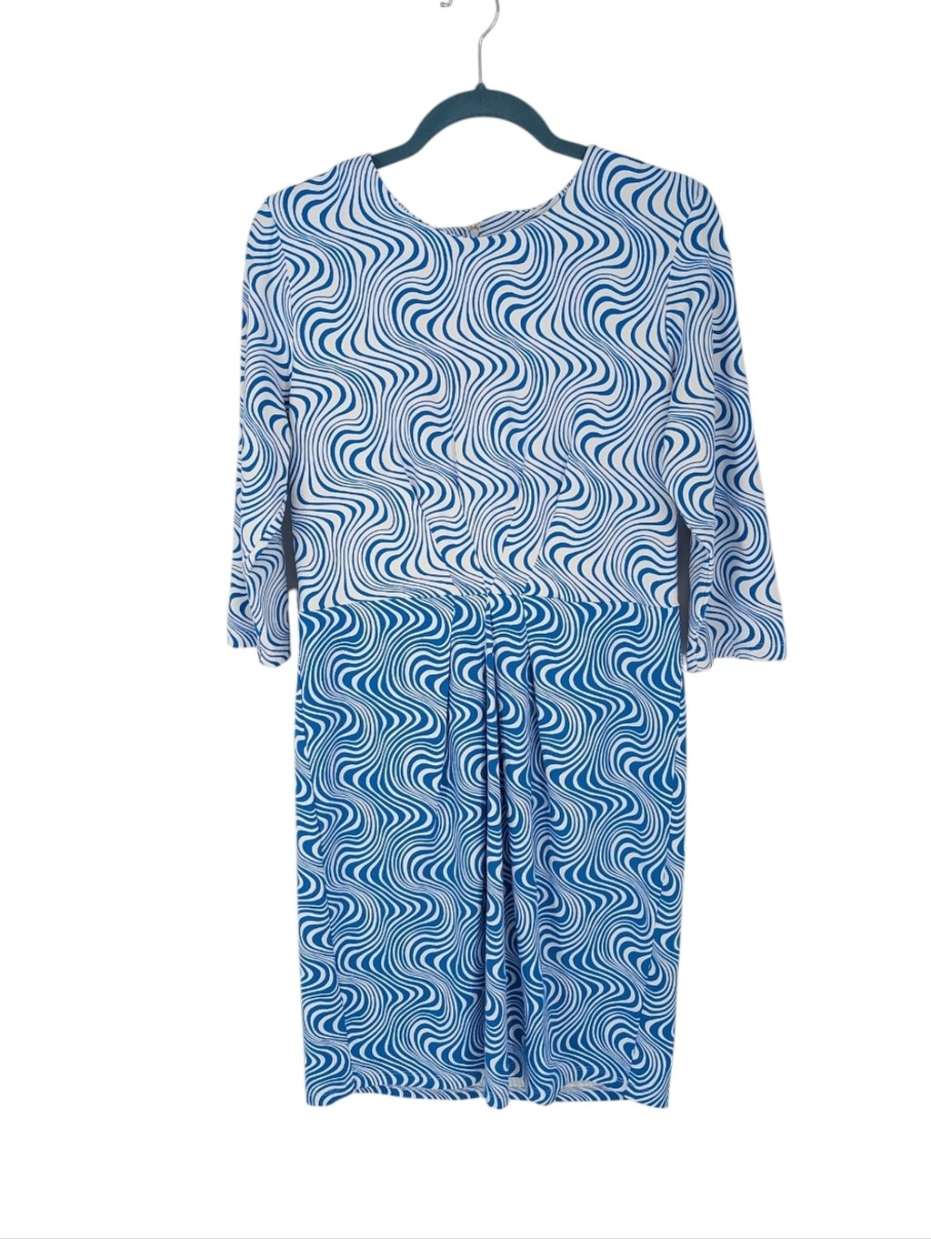 J. Mclaughlin Catalina Cloth Mia Dress Oahu Waves 3/4 Sleeve Blue White Large
