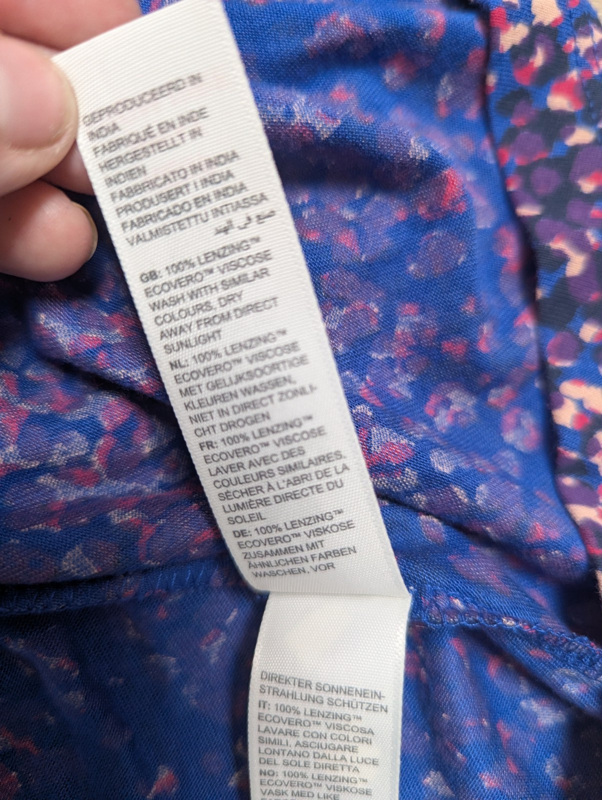 Fat Face Purple & Blue Abstract Print Dress Size 10 Jersey Stretch Ruched Sleeve