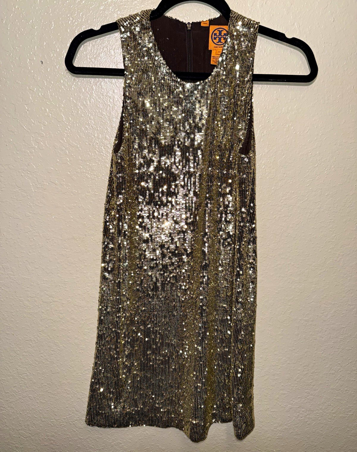 Tory Burch Gold Sequin Sleeveless Shift Dress Women’s Size S Party/Cocktail