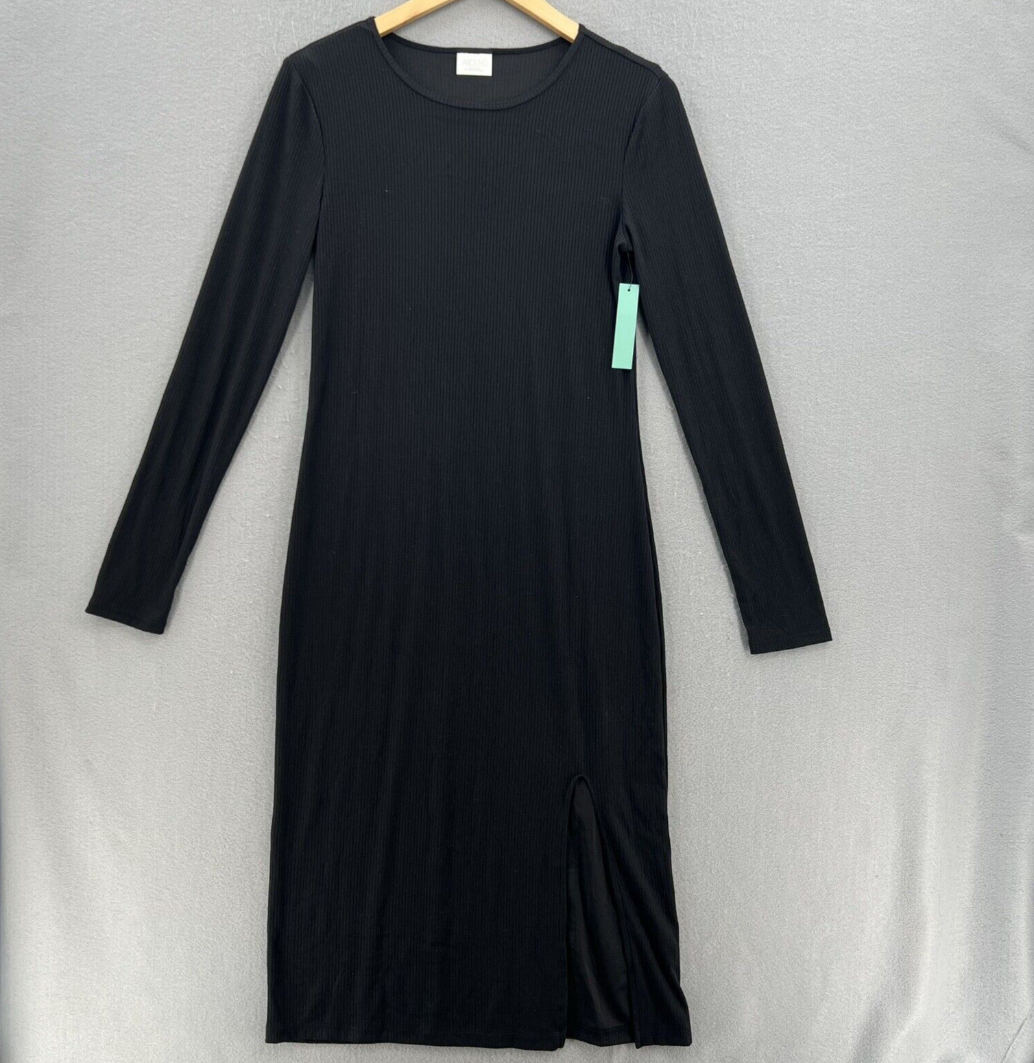 Abound Women’s Black Ribbed Scoup Neck Slit Midi Sweater Dress Size Medium NWT