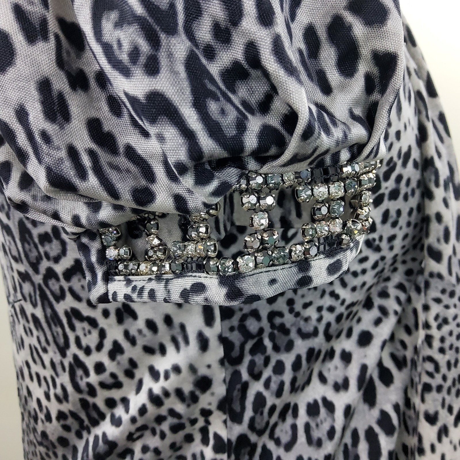 Roberto Cavalli Class Jaguar Print 100% Silk Rhinestone Sleeve Dress Size 40/6US