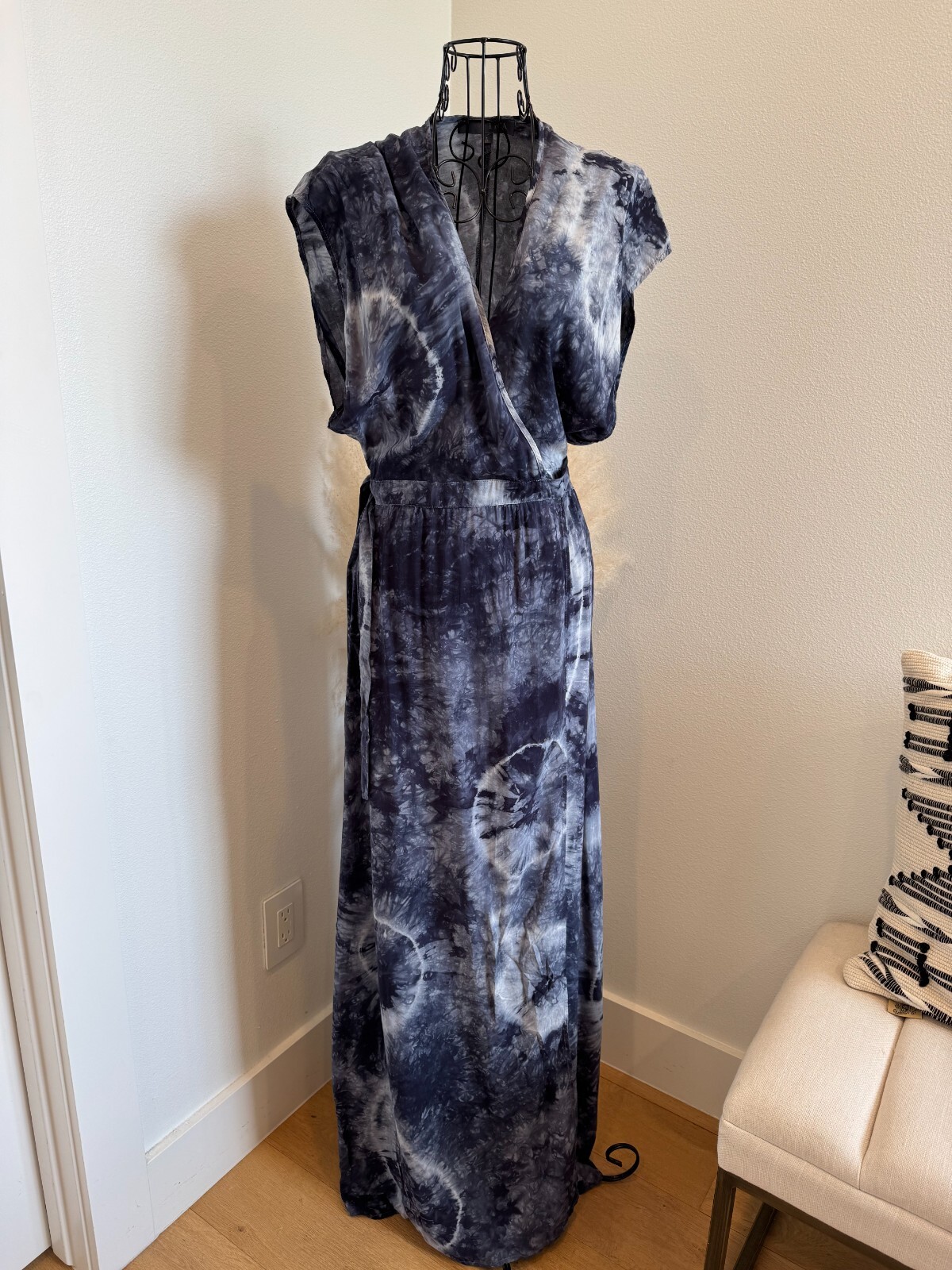 TYSA Women’s Blue Gray Tie-Dye Sleeveless Wrap Maxi Dress Size 1(S) –Boho/Resort
