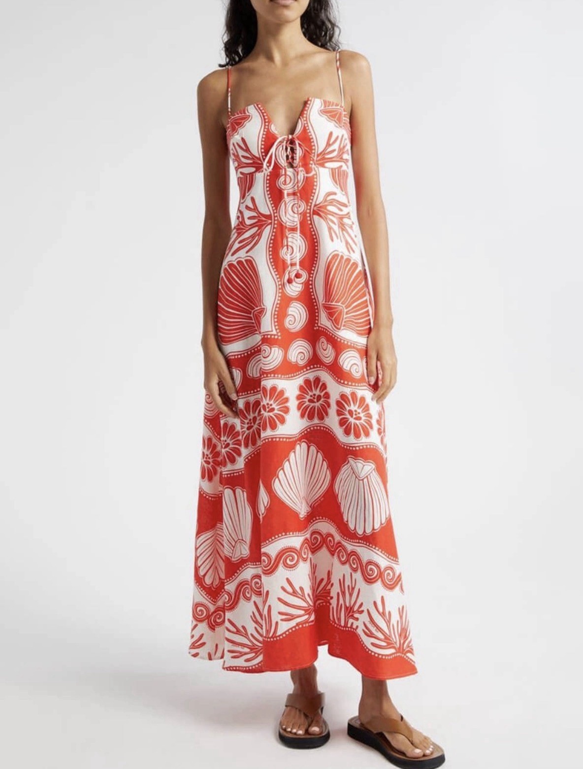 NWOT Like My Choice Red & White Tropical Shell/coral Print Maxi Beach Dress Sz L