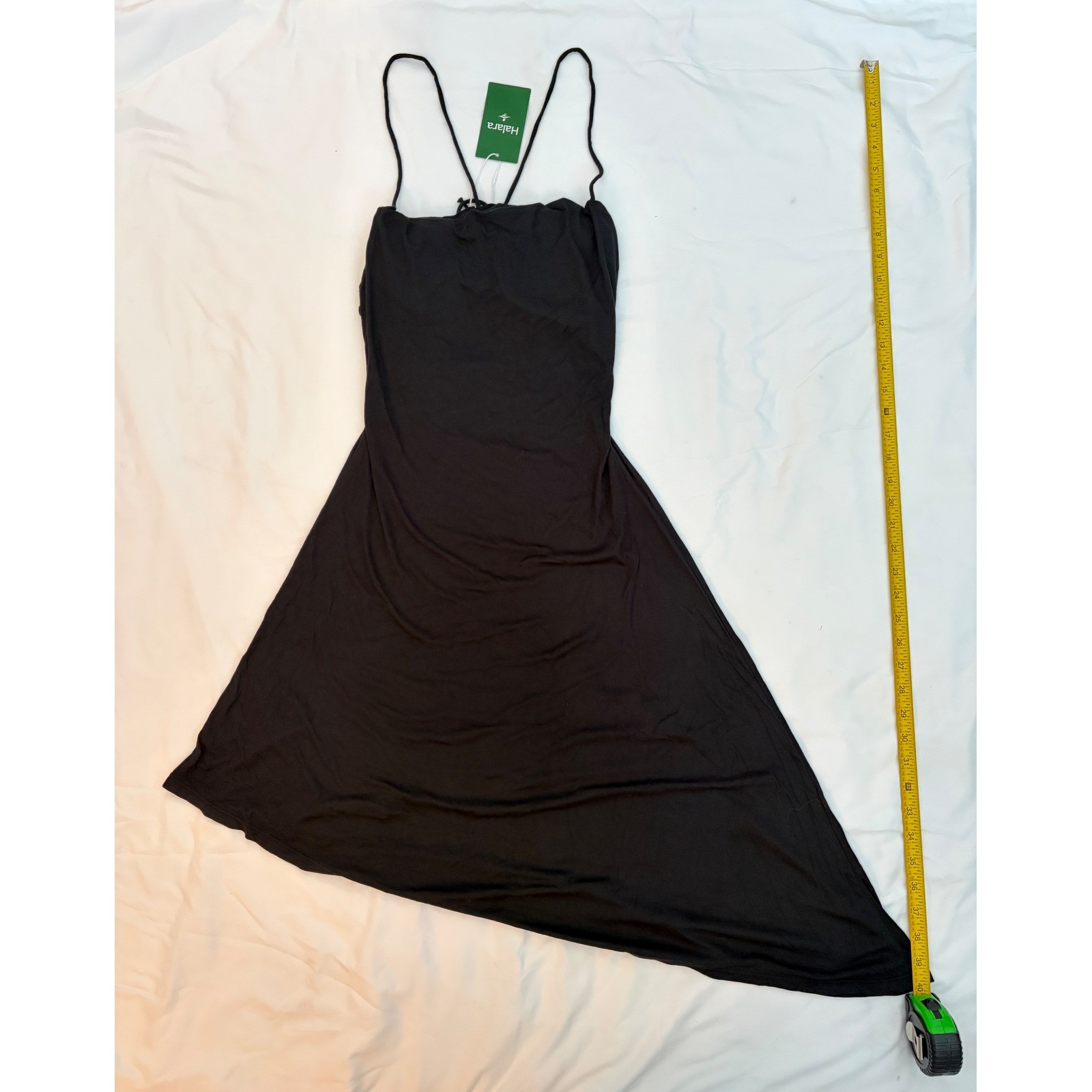 Halara Black Active Dress Spaghetti Strap Lace Up Back Asymmetrical Hem NWT XS