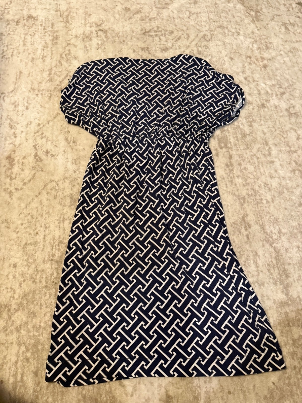 Navy Blue and white geometric pattern dress