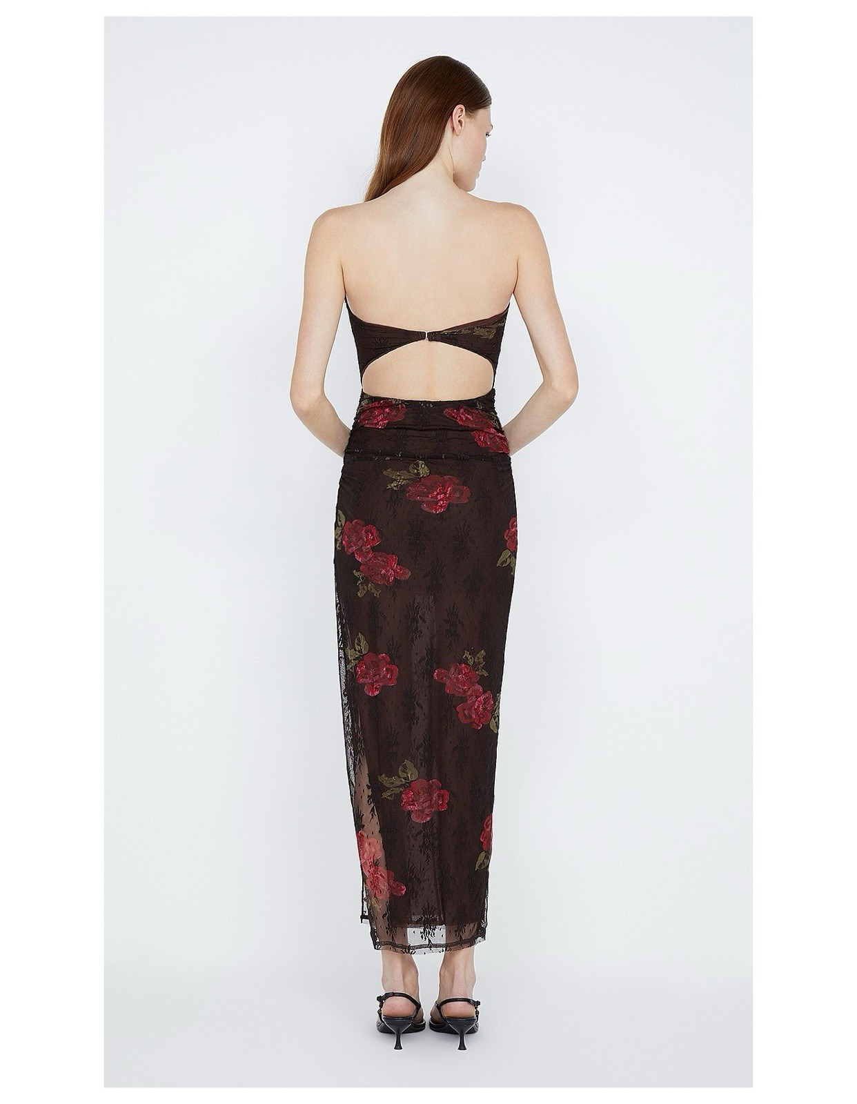 Bec + Bridge Anika Desert Rose Strapless Dress Floral Mesh Ruched Maxi Size 4