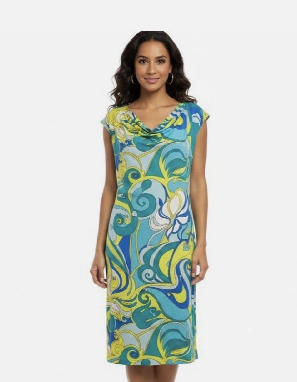 Trina Turk Banana Republic Floral Cowl Neck Dress Wm Small Silk Blend W Belt