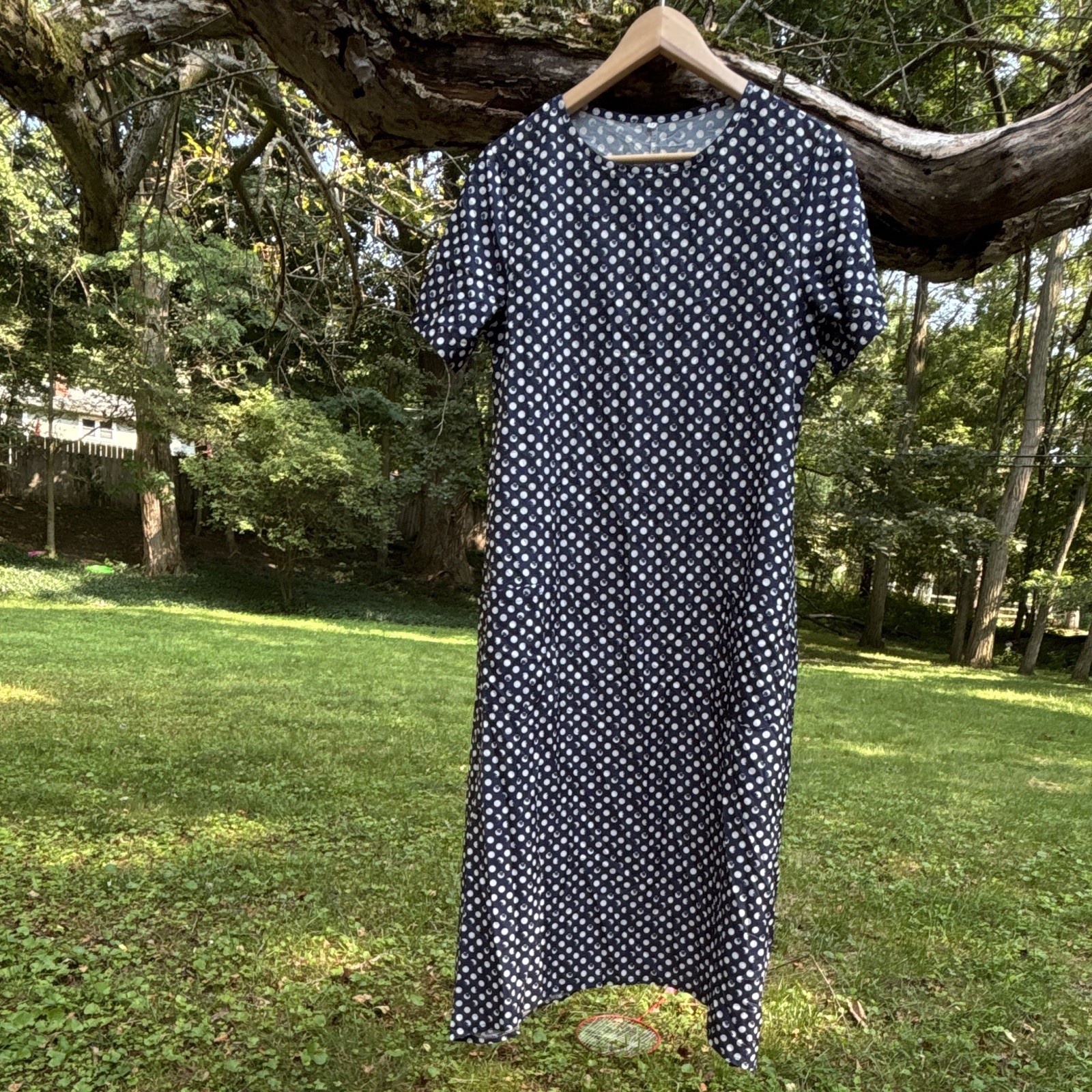Duluth Trading Co Casual Dress Pockets Sz M Paw Print TEAL RUST GEO Totem