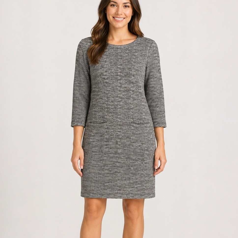 Adrienne Vittadini Studio Womens Black White Knit Shift Dress Pockets Small