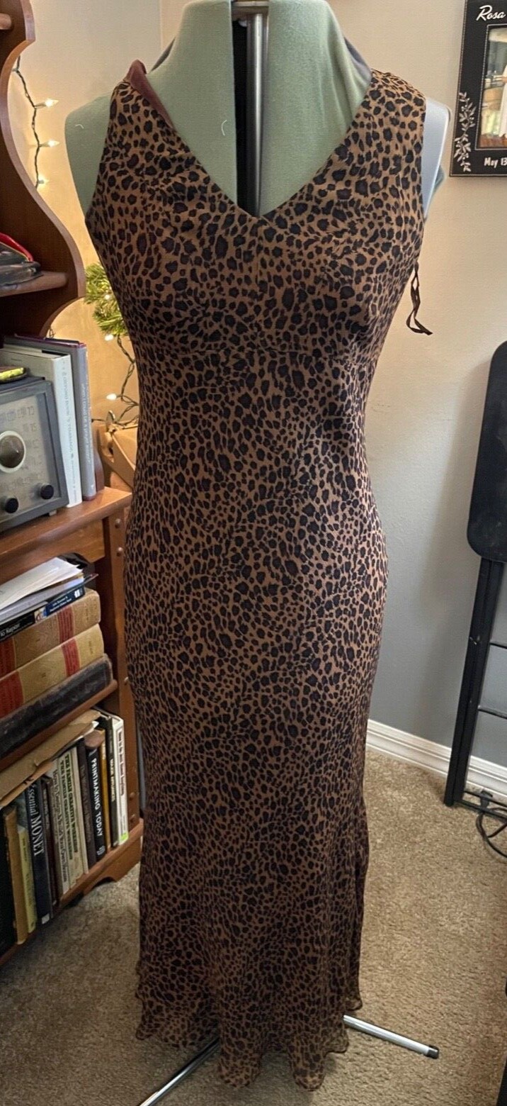 Vintage 80s YL by Yair Leopard Print Formal Dress 100% Silk Womens Size 8