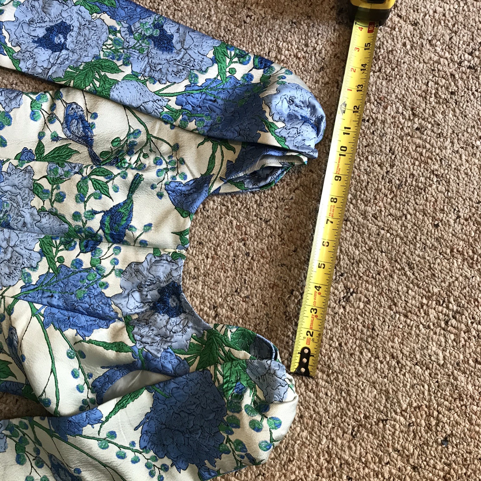 Sugarlips Willa XS Blue Floral Jacquard Bow Shoulder Mini Dress Wedding Party