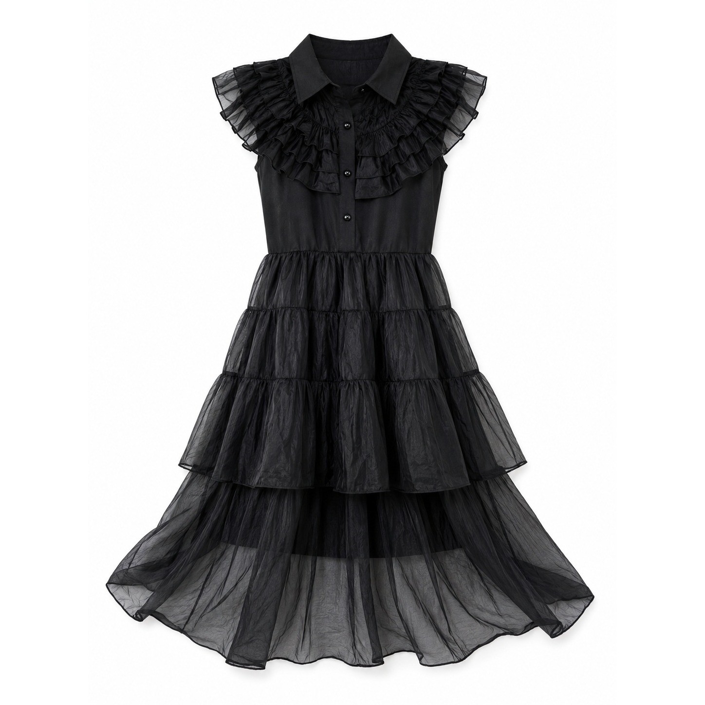 Black Fairy Goth Whimsical Ruffle Tiered Mesh Midi Dress Cottagecore S Est
