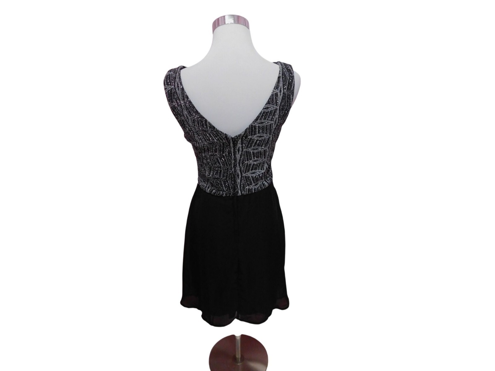 Three Pink Hearts Black Silver Metallic Mini L – Fit Flare – Excellent