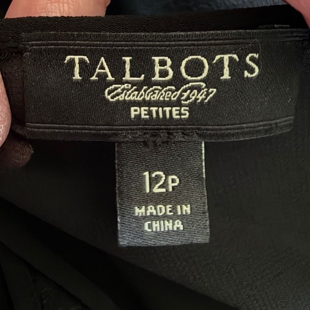 Talbots Black Sheer Bodice Wool Blend Skirt Cocktail Dress 12P Petite