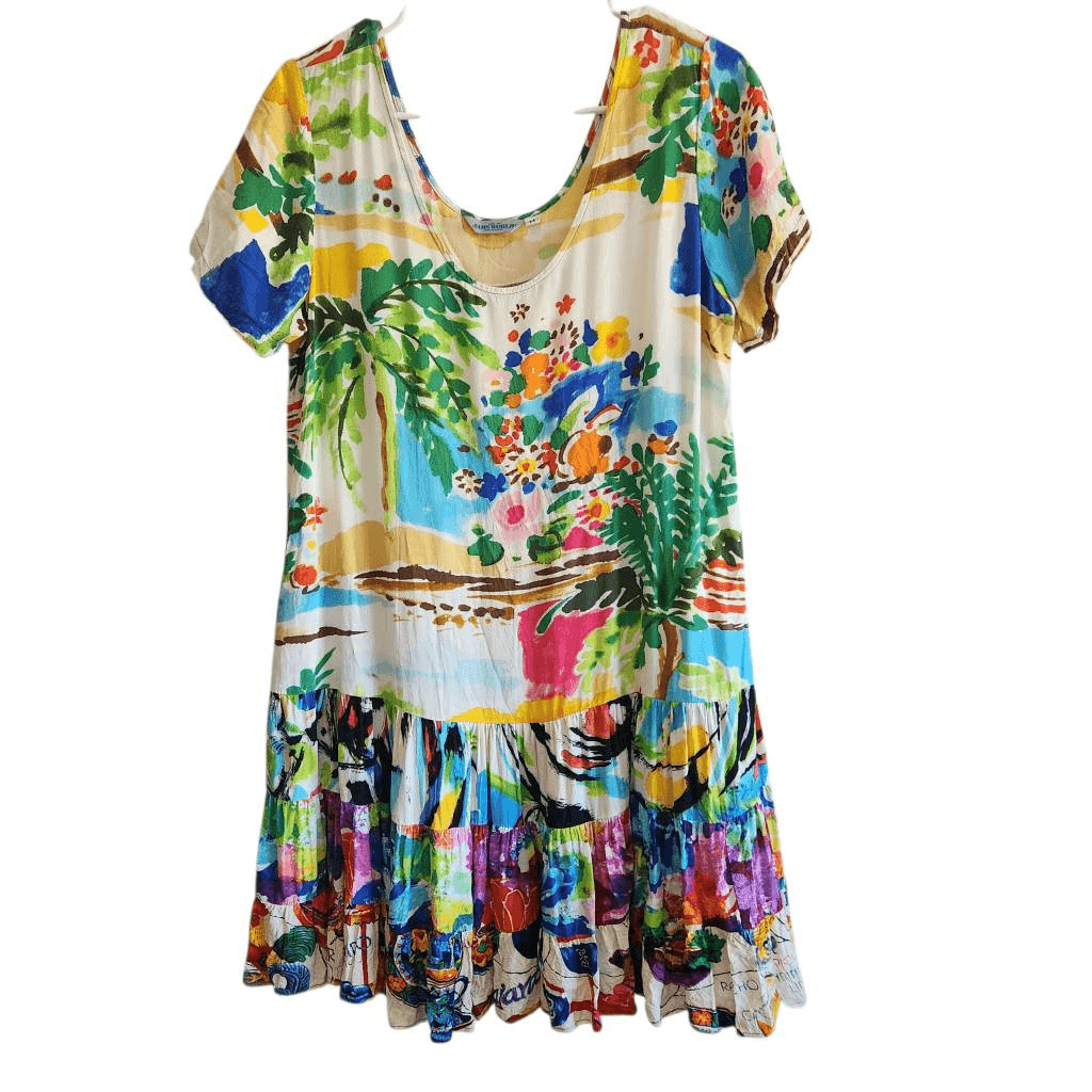 Jams World Hattie Dress Medium Floral Hawaiin Art to Wear Rayon Tropical Coastal