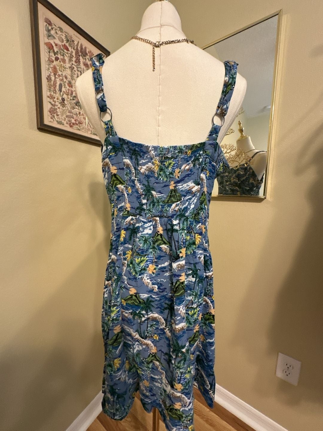 Wild Fable Tropical Print Button-Front Mini Dress with Adjustable Straps Size L