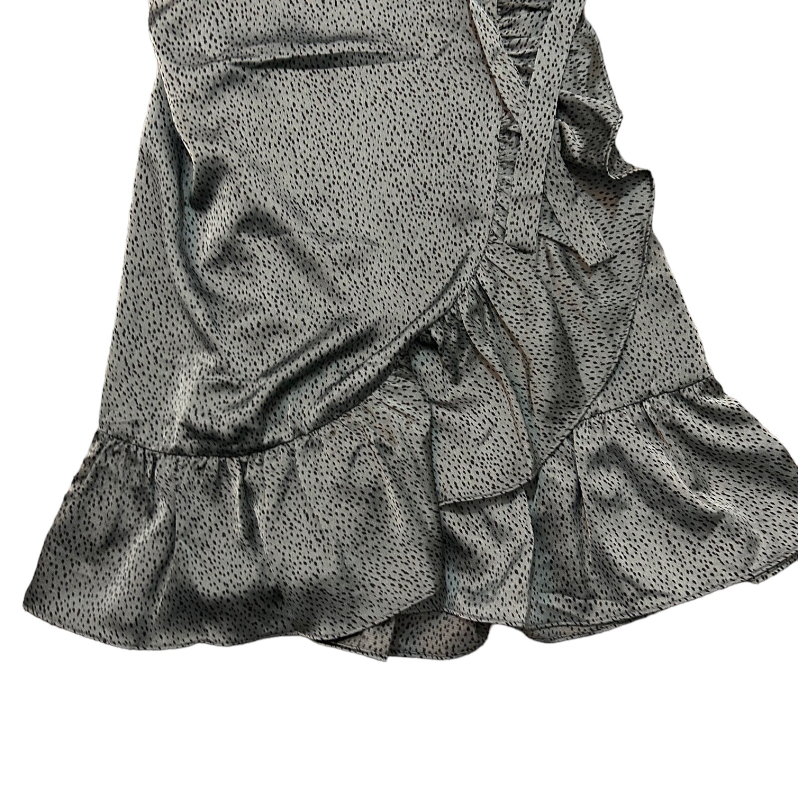Vila Green Black Ruffle Wrap Dress Size Small Short Sleeve Great Used Condition