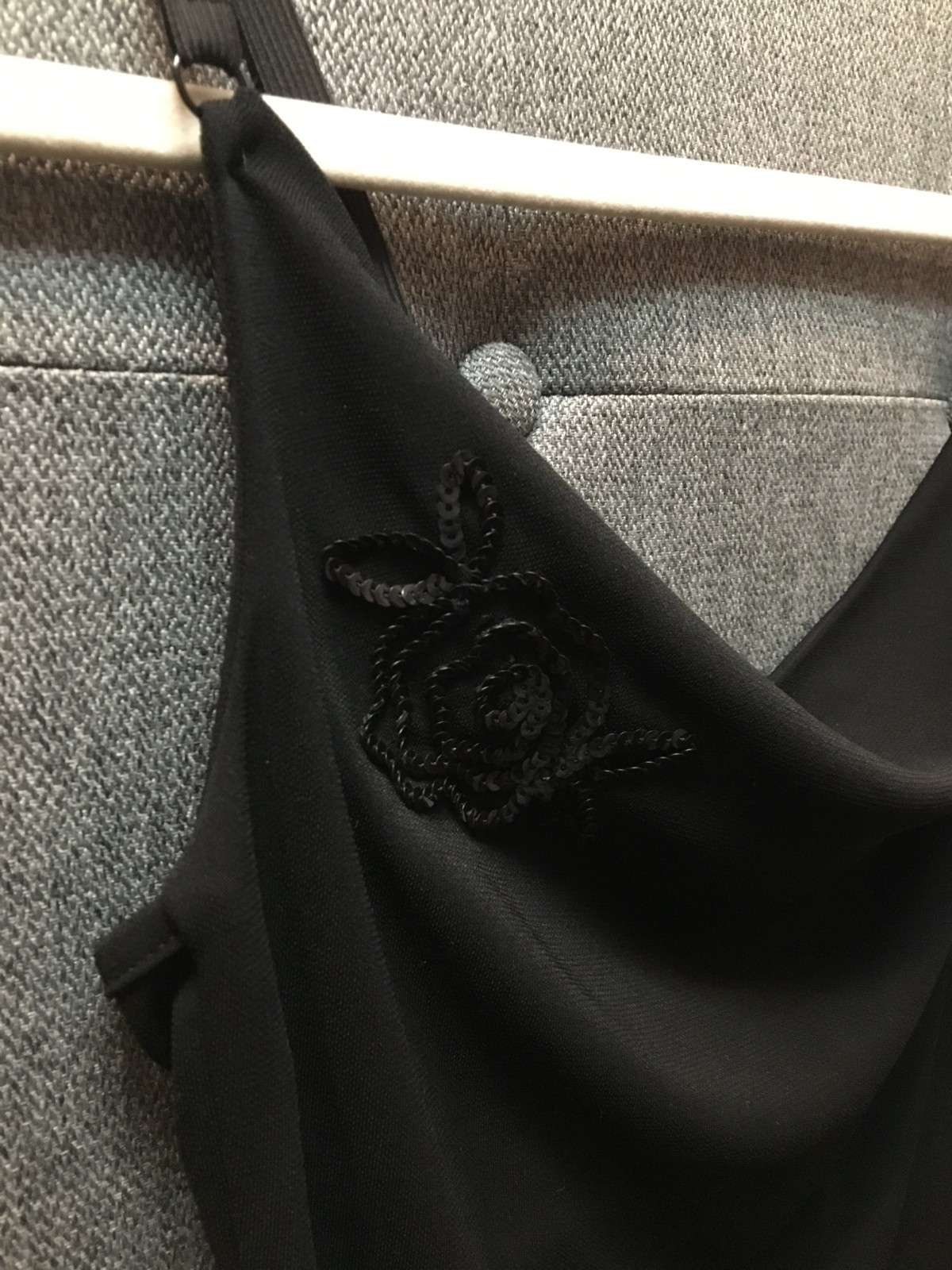 ESPRIT Black Slip Dress (SMALL) Vintage Y2K Stretch Elastic Straps Sequin Flower