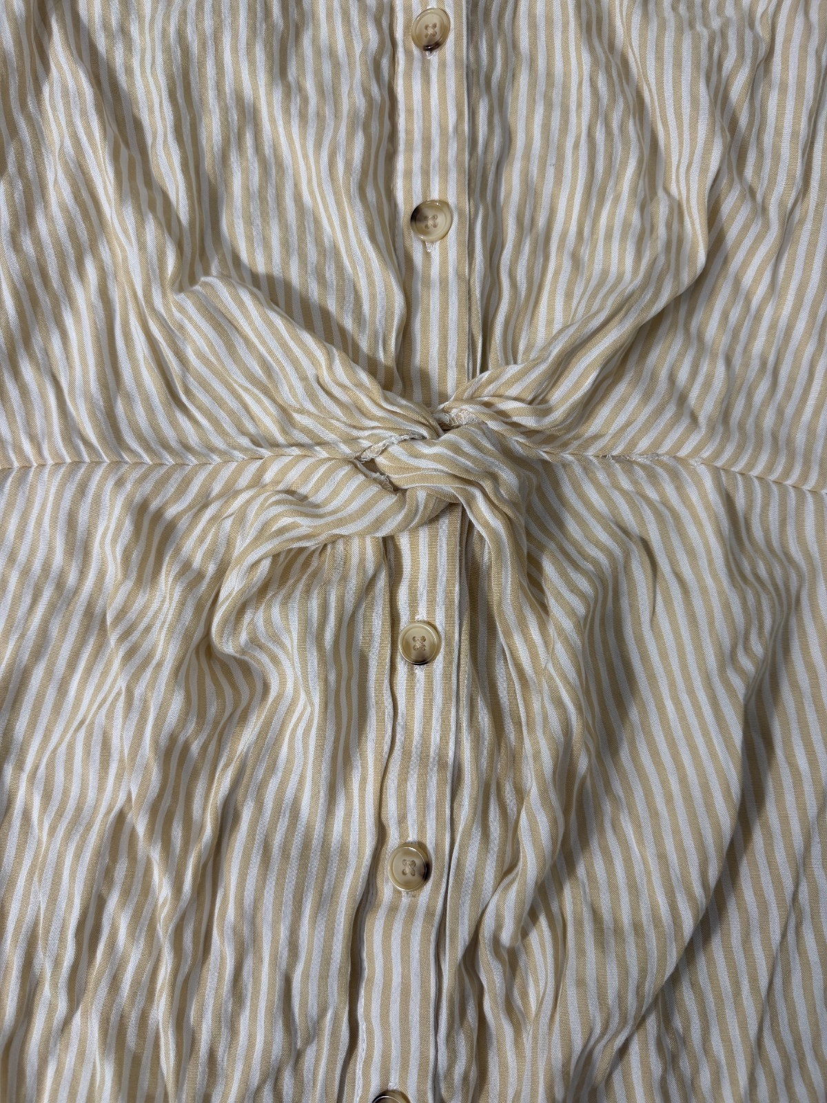 Lulus Women’s Striped Tie Front Button Up Size S Beige Cream Collared Dress