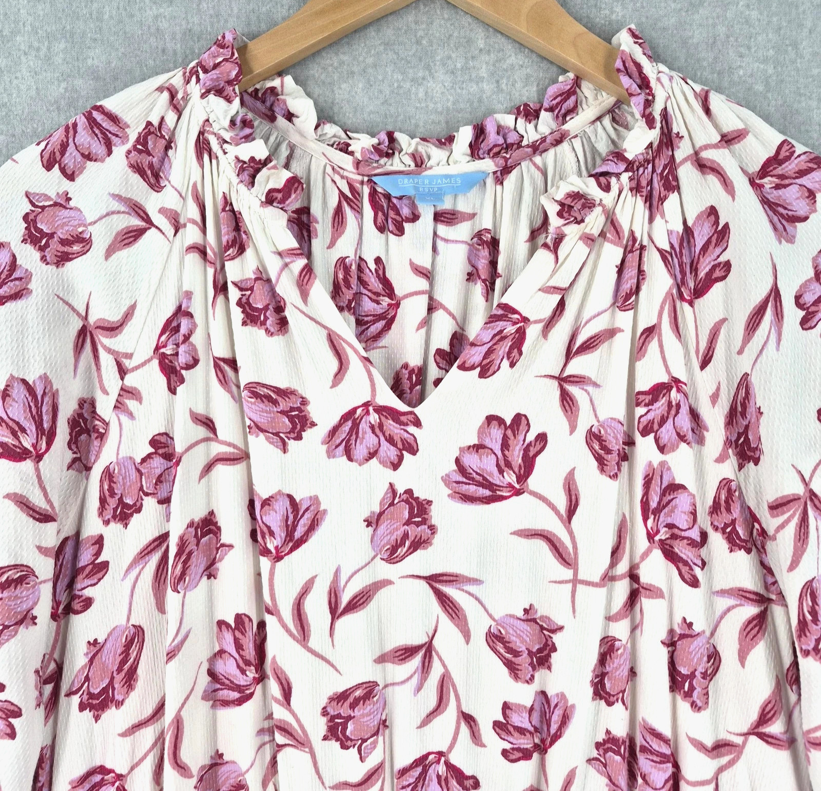 Draper James RSVP Dress White Pink Floral Ruffle Midi Country 3/4 Puff Slve 3XL