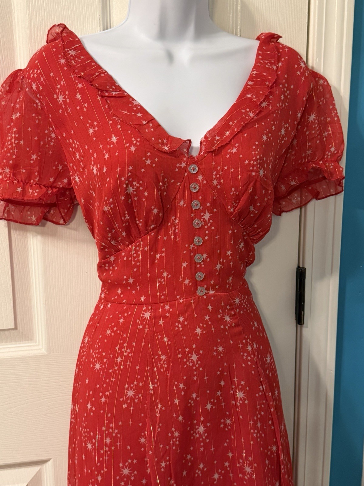 NEW Hell Bunny Red Sparkle Party Swing Dress Medium Holiday Pinup Stars 50s 60s