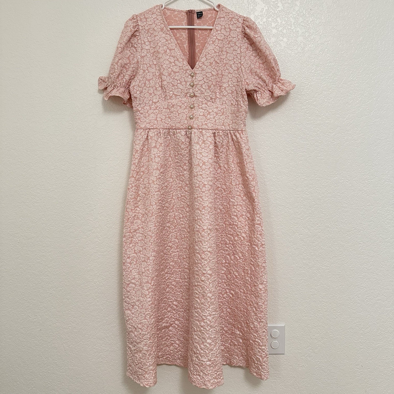 Shein Y2K Babydoll Formal Long Dress Pink Floral Womens 12 Fairy Cottagecore