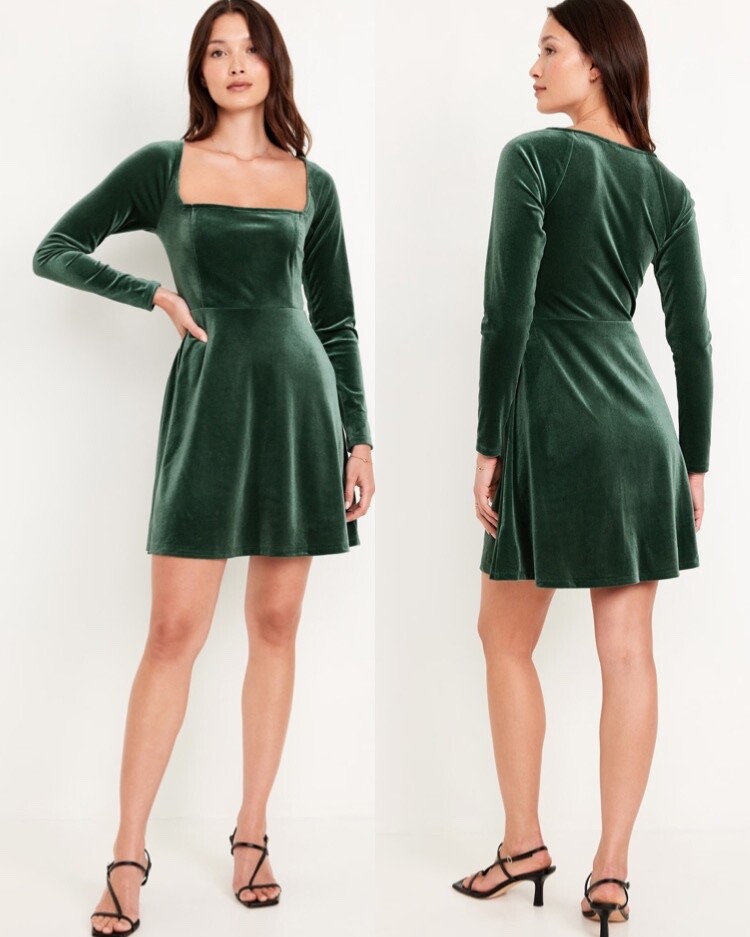 Old Navy Women’s Fit & Flare Velvet Mini Dress Dark Green Size XS S M L XL XXL