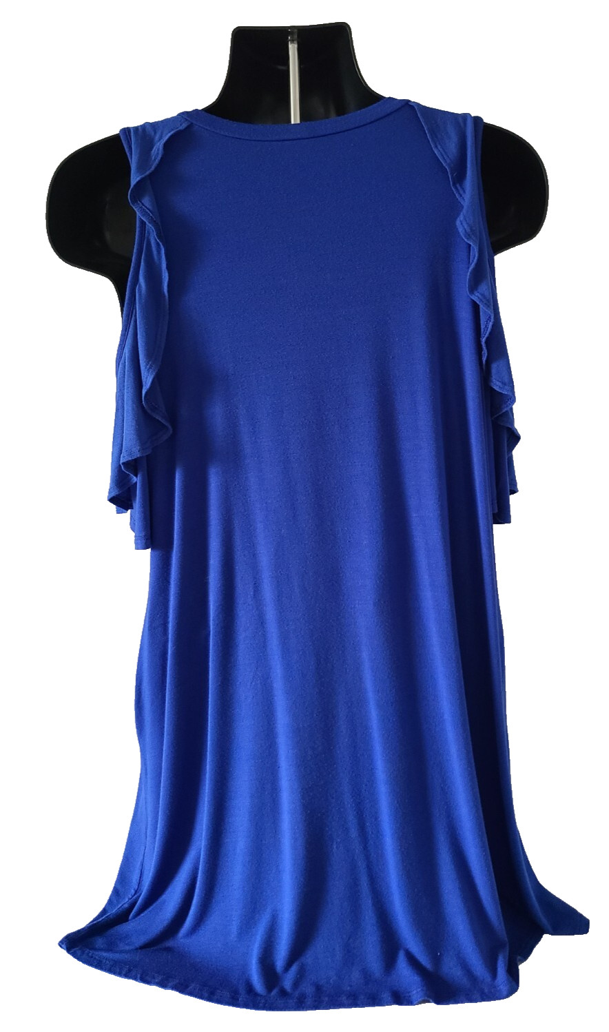 ACTING PRO Womens Cold Shoulder Shift Dress SIZE M Short Sleeve Crew Neck Blue