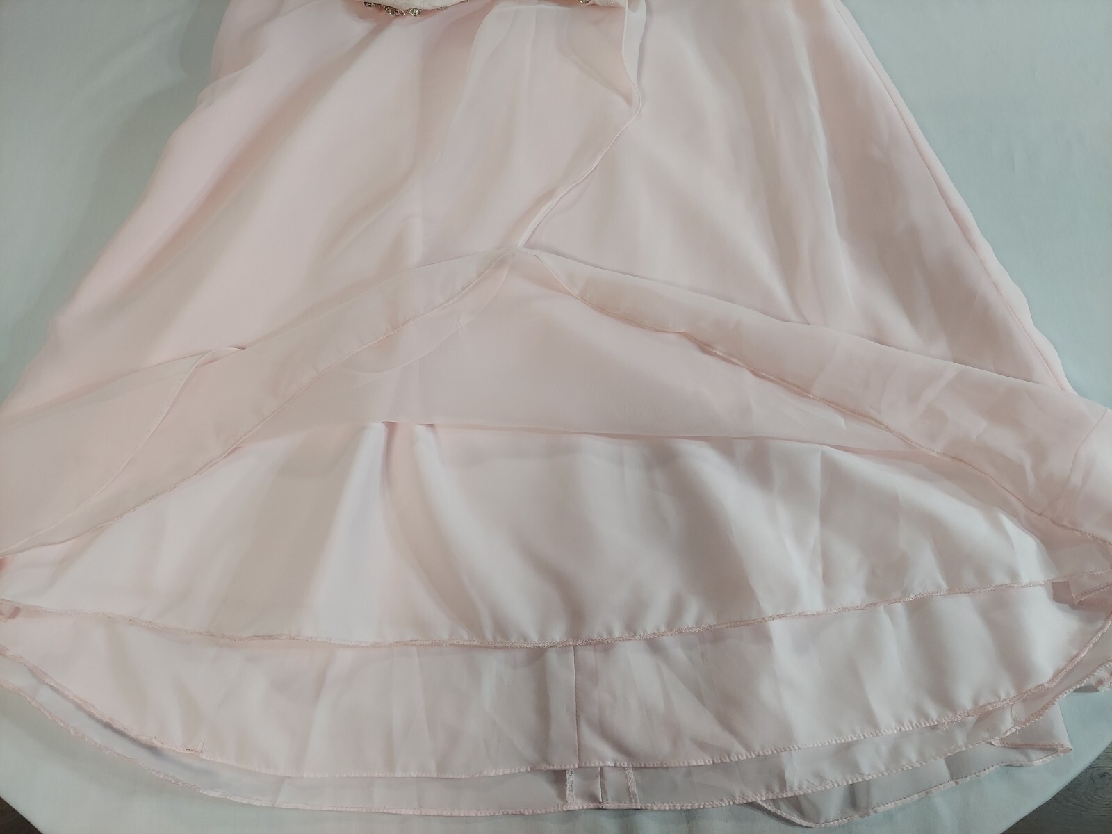 Mori Lee By Madeline Gardner Light Pink With Pearls Long Formal Dress, Size 3/4