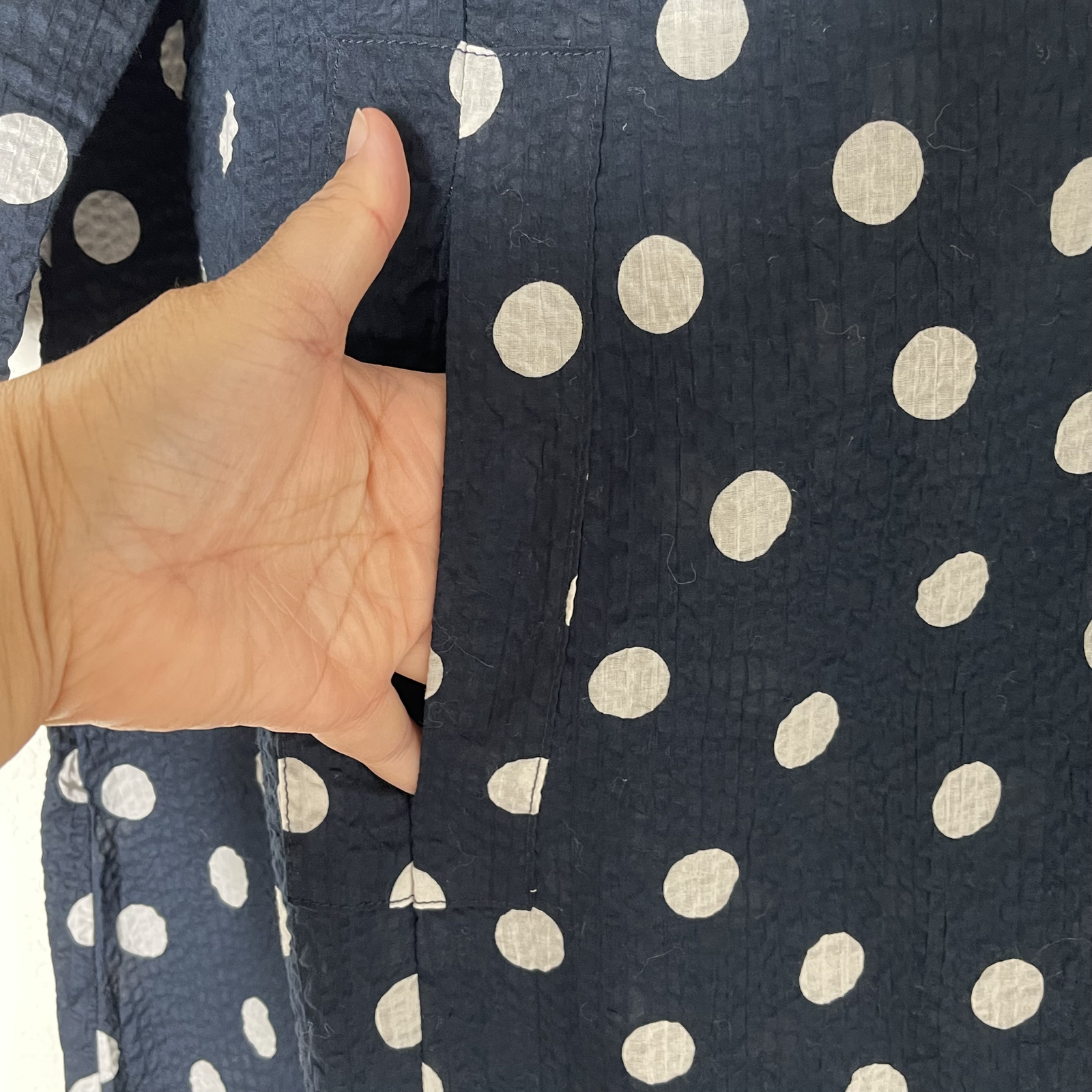 Spirithouse 3/4 Sleeve Polka Dot Lagenlook Semi Sheer Dress Sz Small Navy White