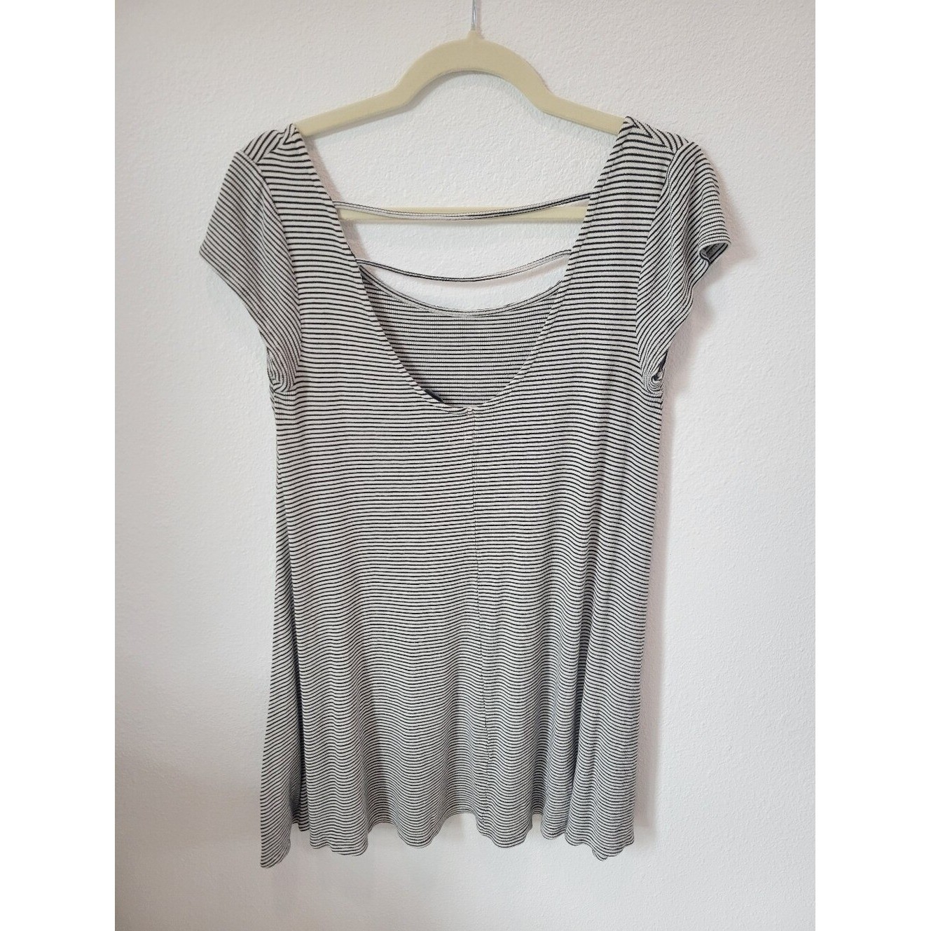 American Eagle Women M Striped Ribbed Mini Dress Open Back Stretch Tunic Top