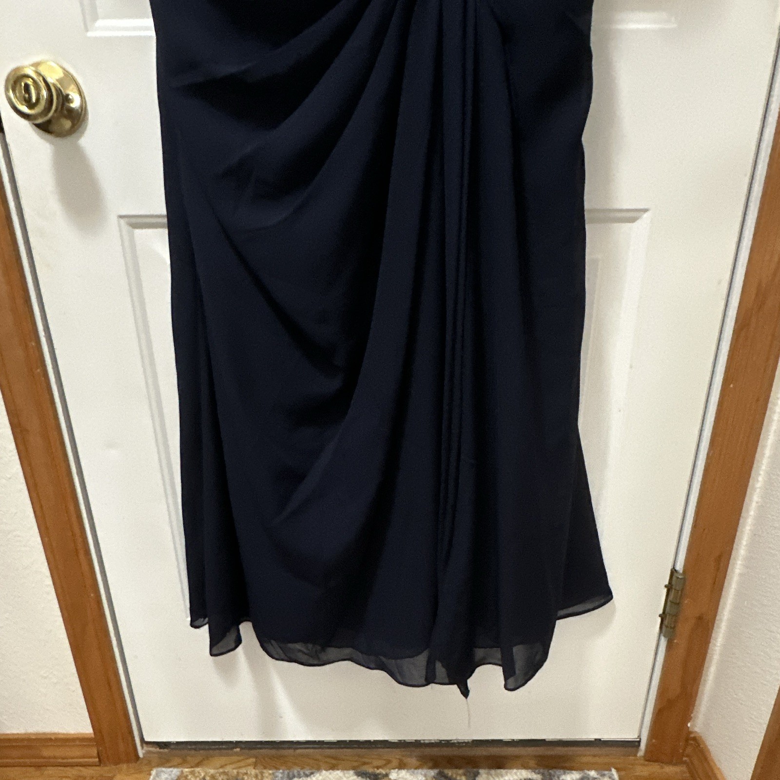 Blue Plus Size 16W Midi Chiffon Boat Neck Sheath Flutter Sleeve Ruched Dress