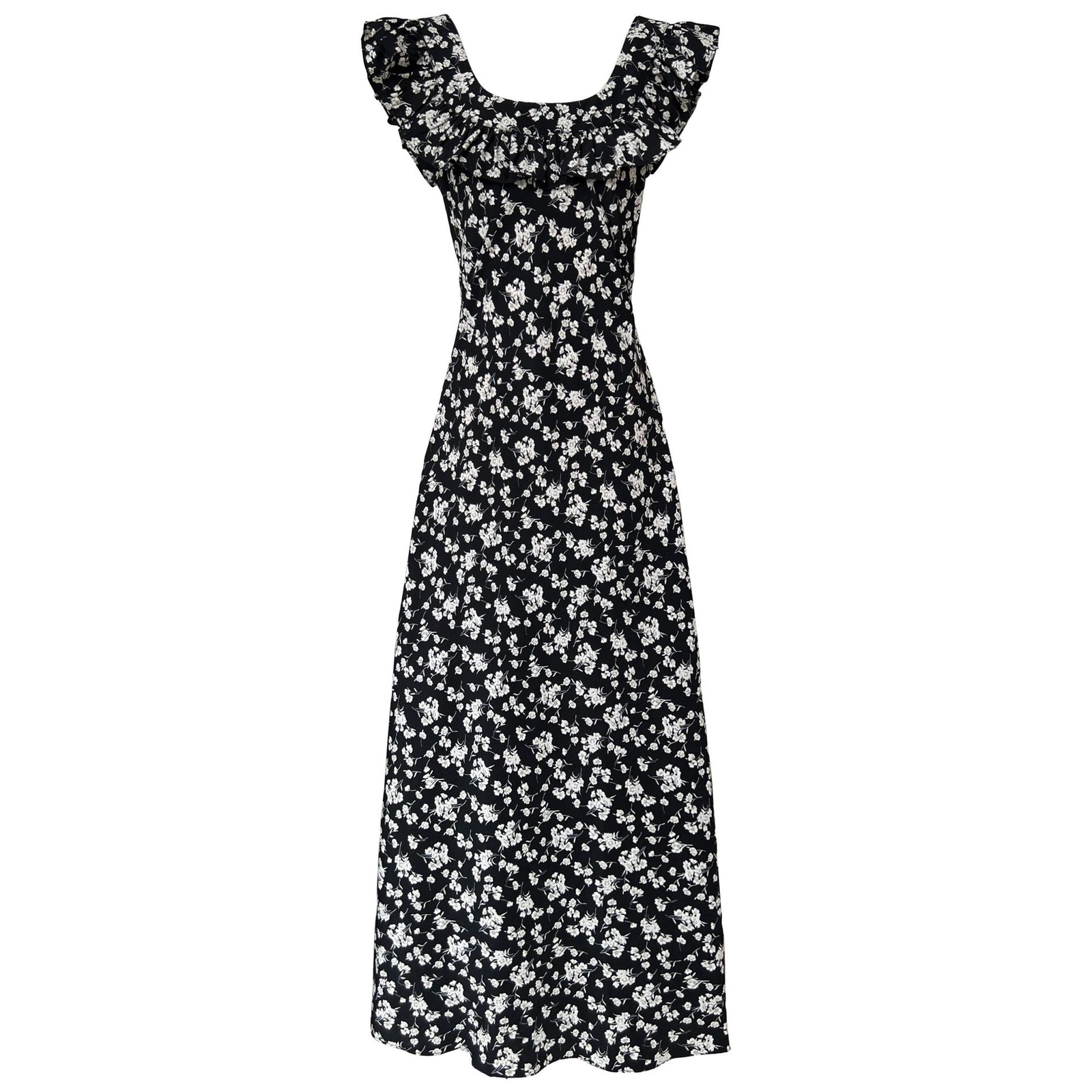 Fashion Square Collar Ruffled Floral Dress Womens Flying Sleeve Backless Skirt