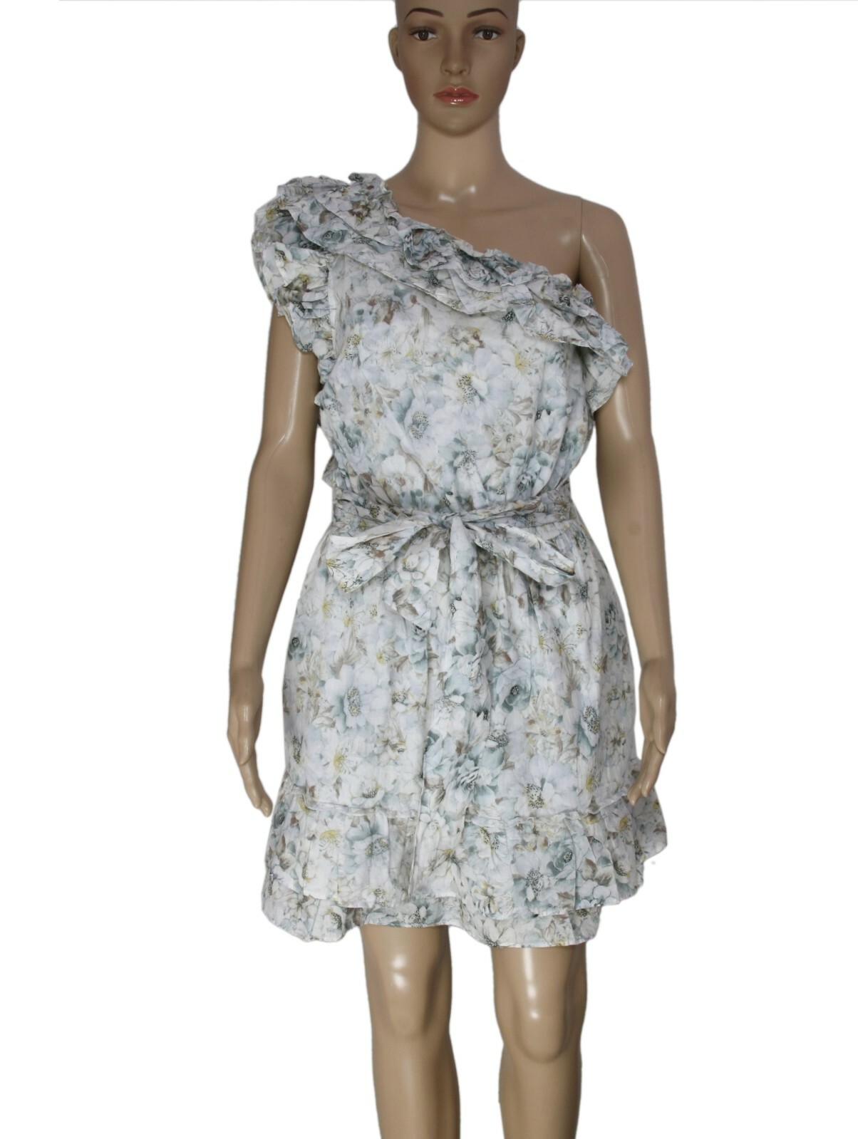 Happy X Nature Willow One-Shoulder Dress Printed Ruffle Pocket Mini New Small S