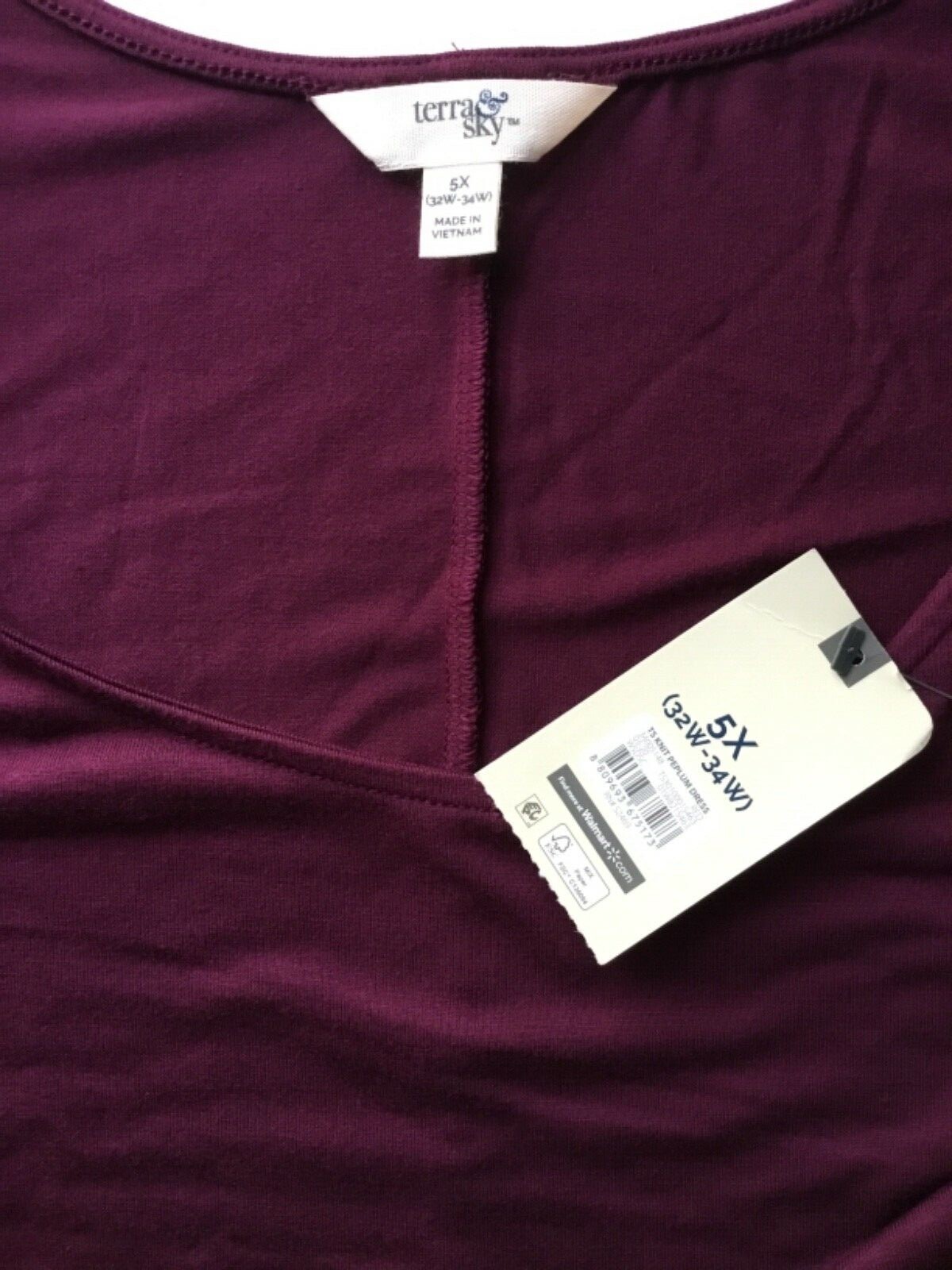 NEW Terra Sky Womens Burgundy Long Sleeve Peplum Dress 1X 2X 3X 5X Stretch Knit