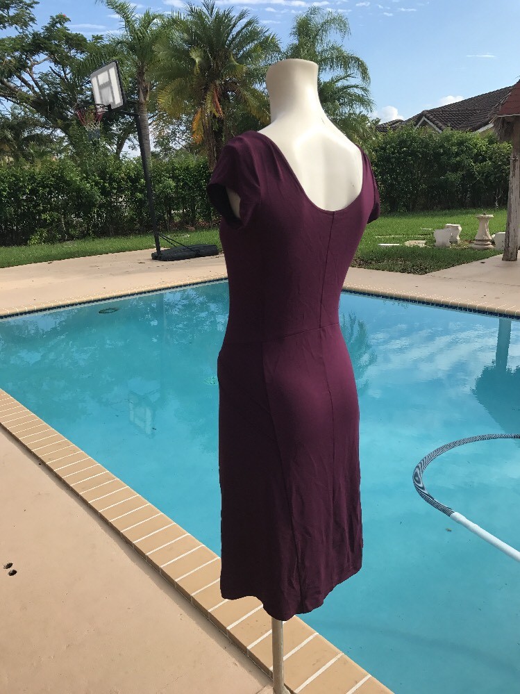 CELINE DEEP PURPLE STRETCH CAP SLEEVE CASUAL DRESS Sz 38 MADE IN FRANCE