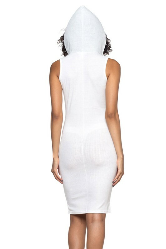 Hooded Sleeveless Ribbed Bodycon Midi Tank Dress 2063