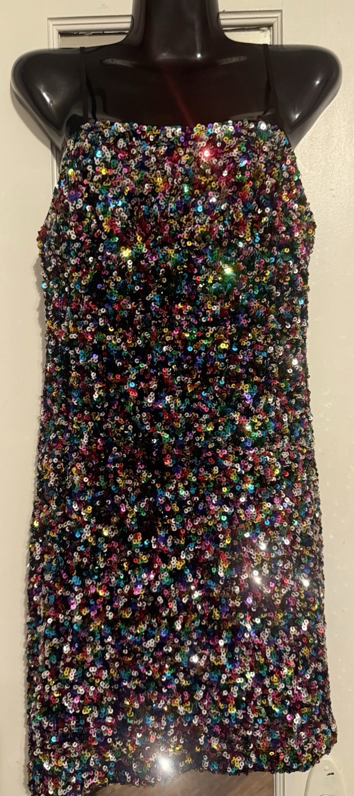 Endless Rose Confetti Rainbow Sequin Spaghetti Strap Mini Party Dress S